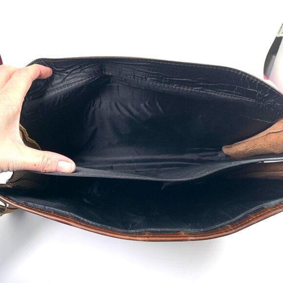 Ferdan Bags Ferdan Vintage Messenger Briefcase Brown Leather Brass